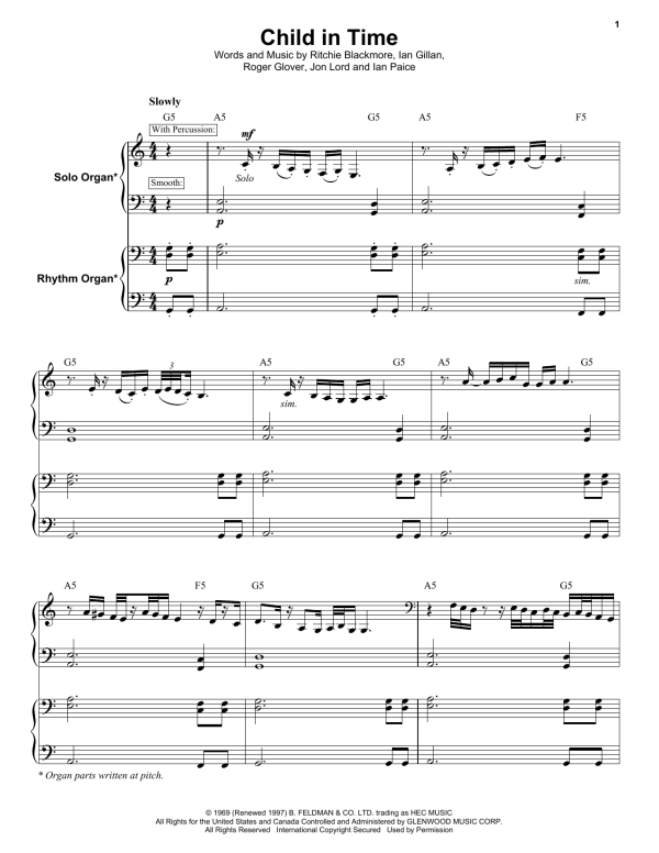 Deep Purple Child In Time Musik Noten - Keyboard Transcription - 176905-0