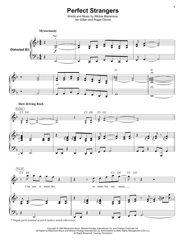 Deep Purple Perfect Strangers Musik Noten - Keyboard Transcription - 176902-0