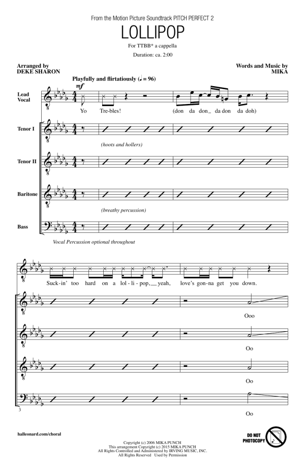 Deke Sharon Lollipop Musik Noten - TTBB Choir - 160469-0
