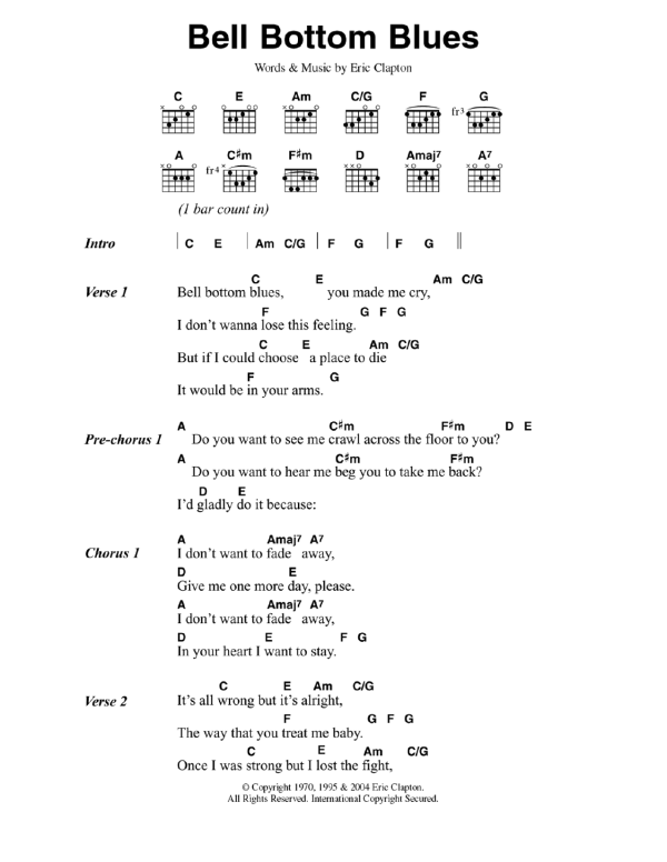 Derek & the Dominos Bell Bottom Blues Musik Noten - Guitar Chords/Lyrics - 42144-0