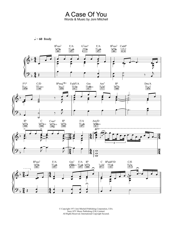 Diana Krall A Case Of You Musik Noten - Piano, Vocal & Guitar Chords - 23071-0
