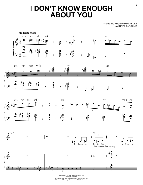 Diana Krall I Don't Know Enough About You Musik Noten - Piano, Vocal & Guitar Chords - 53187-0