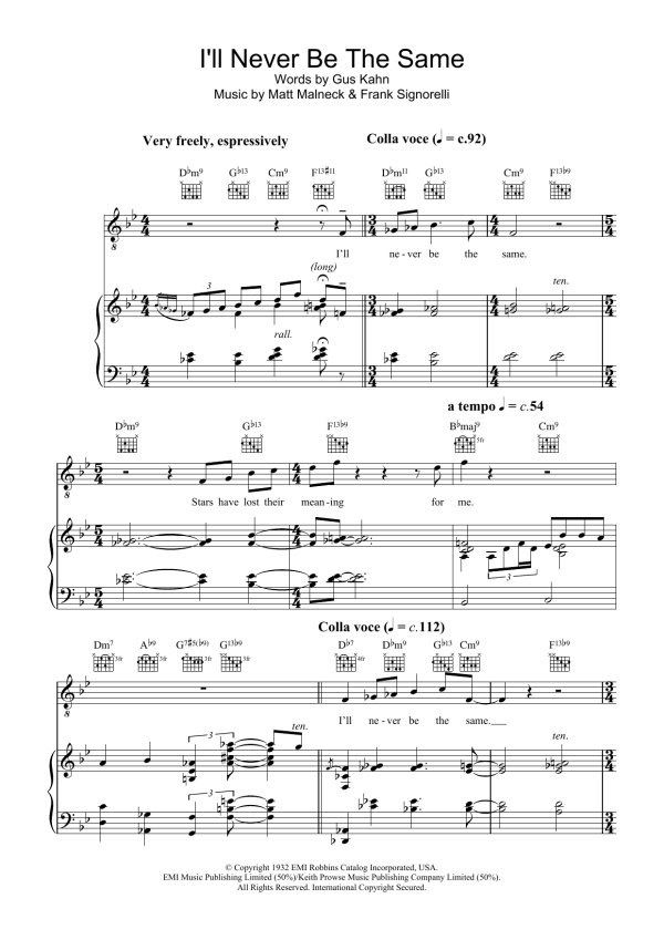 Diana Krall I'll Never Be The Same Musik Noten - Piano, Vocal & Guitar Chords - 28039-0