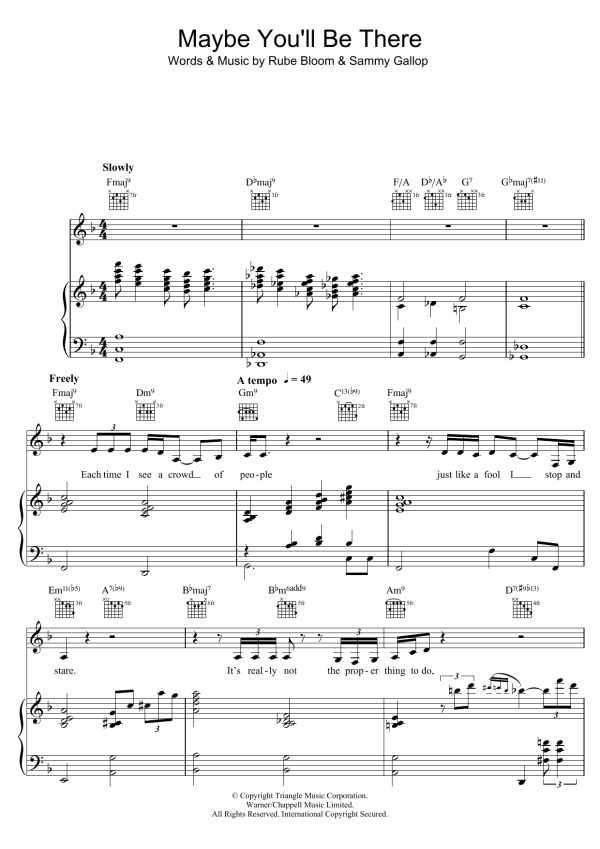Diana Krall Maybe You'll Be There Musik Noten - Piano, Vocal & Guitar Chords - 104138-0