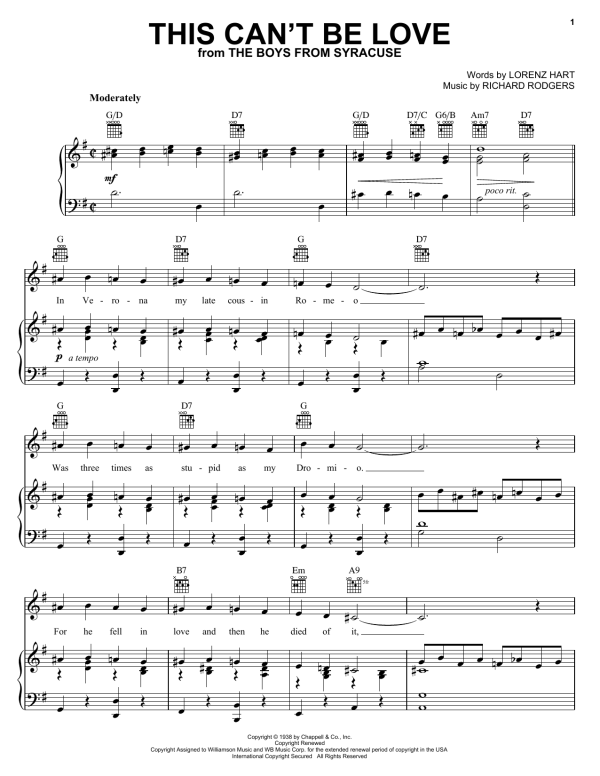 Diana Krall This Can't Be Love Musik Noten - Piano, Vocal & Guitar Chords - 16443-0