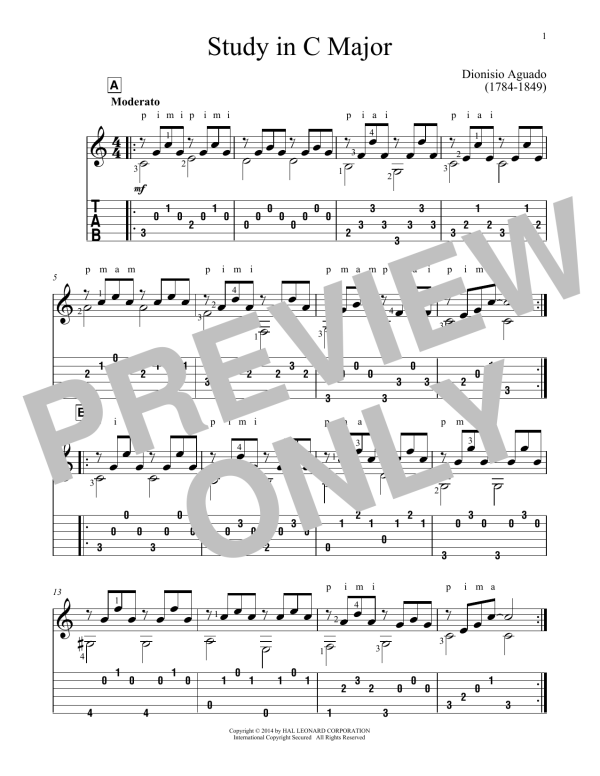 Dionisio Aguado Study In C Major Musik Noten - Solo Guitar - 170150-0