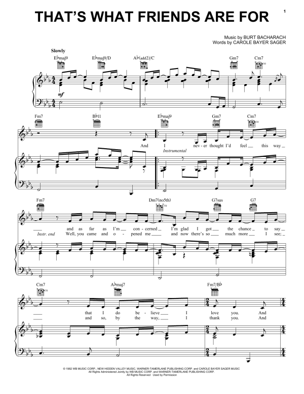Dionne & Friends That's What Friends Are For Musik Noten - Piano Solo - 170193-0
