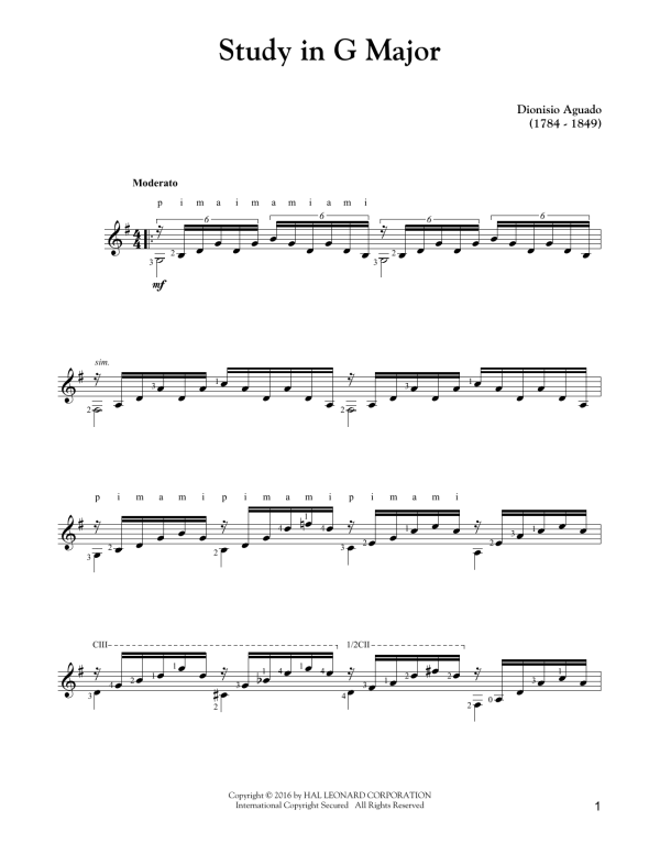 Dionysio Aguado Study In G Major Musik Noten - Solo Guitar - 163519-0