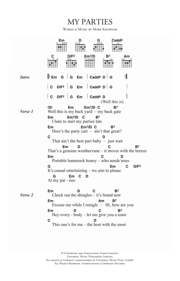 Dire Straits My Parties Musik Noten - Guitar Chords/Lyrics - 123344-0