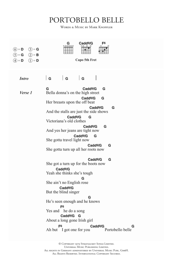 Dire Straits Portobello Belle Musik Noten - Guitar Chords/Lyrics - 123358-0