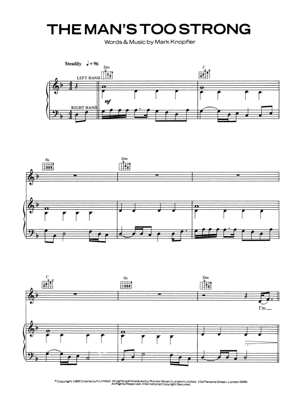 Dire Straits The Man's Too Strong Musik Noten - Piano, Vocal & Guitar Chords - 120429-0