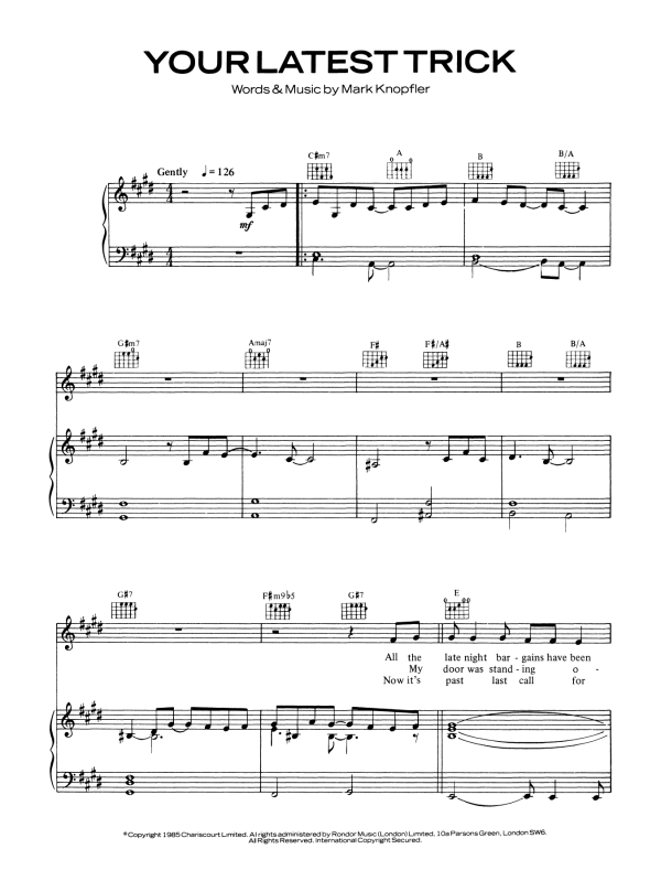 Dire Straits Your Latest Trick Musik Noten - Guitar Chords/Lyrics - 123404-0