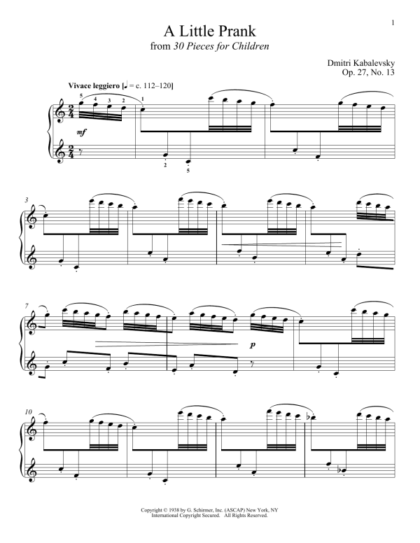 Dmitri Kabalevsky A Little Prank Musik Noten - Piano Solo - 158544-0