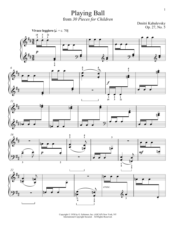 Dmitri Kabalevsky Playing Ball Musik Noten - Piano Solo - 158679-0