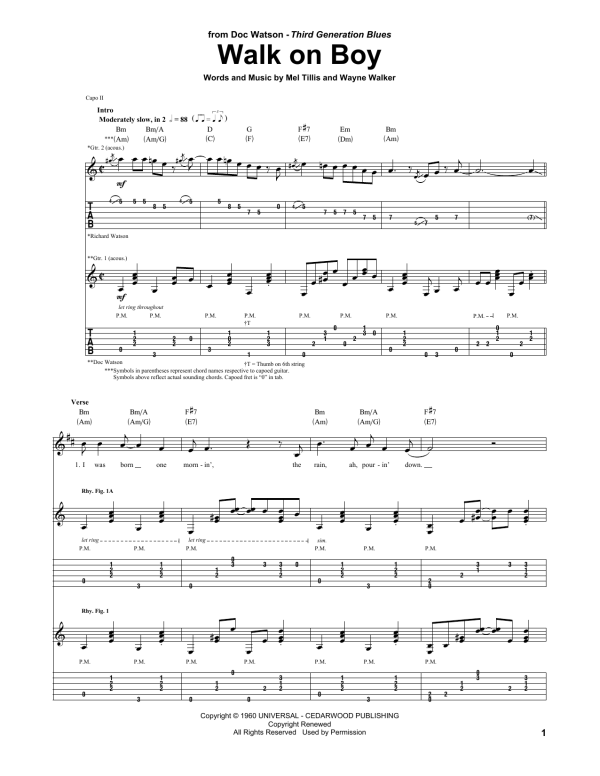 Doc Watson Walk On Boy Musik Noten - Guitar Tab - 165153-0