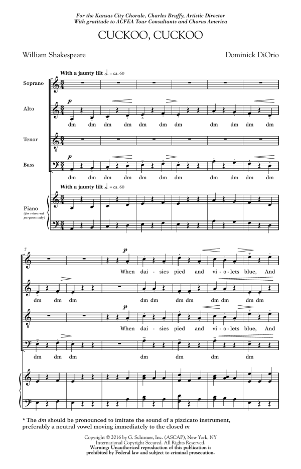 Dominick DiOrio Cuckoo Cuckoo Musik Noten - SATB Choir - 173904-0