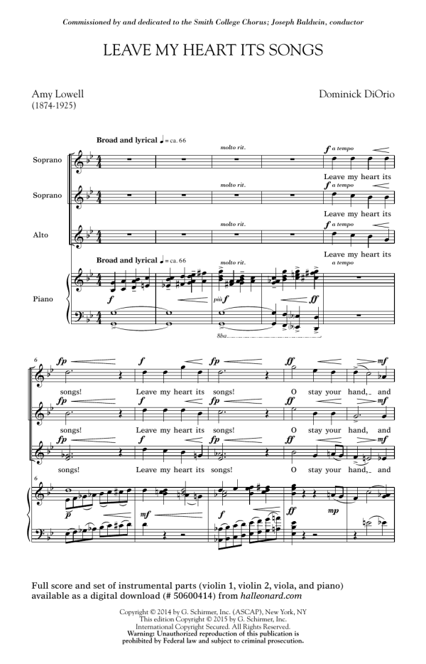 Dominick DiOrio Leave My Heart Its Songs Musik Noten - SSA Choir - 164555-0