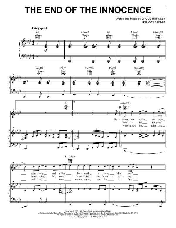 Don Henley The End Of The Innocence Musik Noten - Piano, Vocal & Guitar Chords - 94966-0