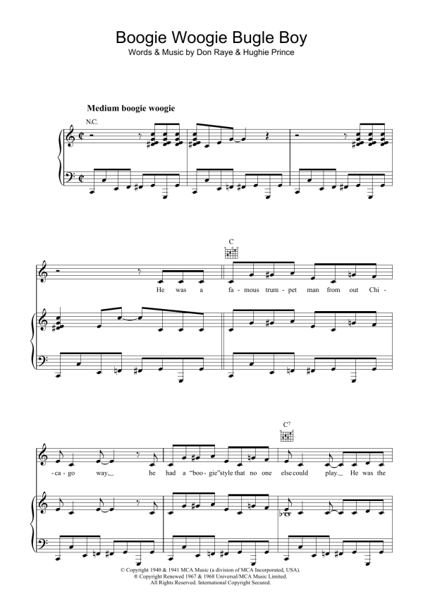 Don Raye Boogie Woogie Bugle Boy Musik Noten - Piano, Vocal & Guitar Chords - 35639-0