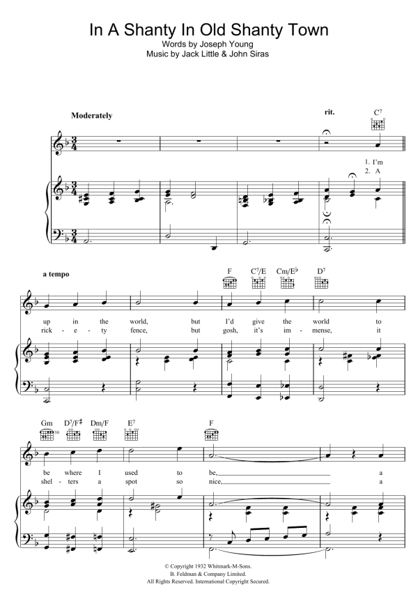 Doris Day In A Shanty In An Old Shanty Town Musik Noten - Piano, Vocal & Guitar Chords - 45359-0