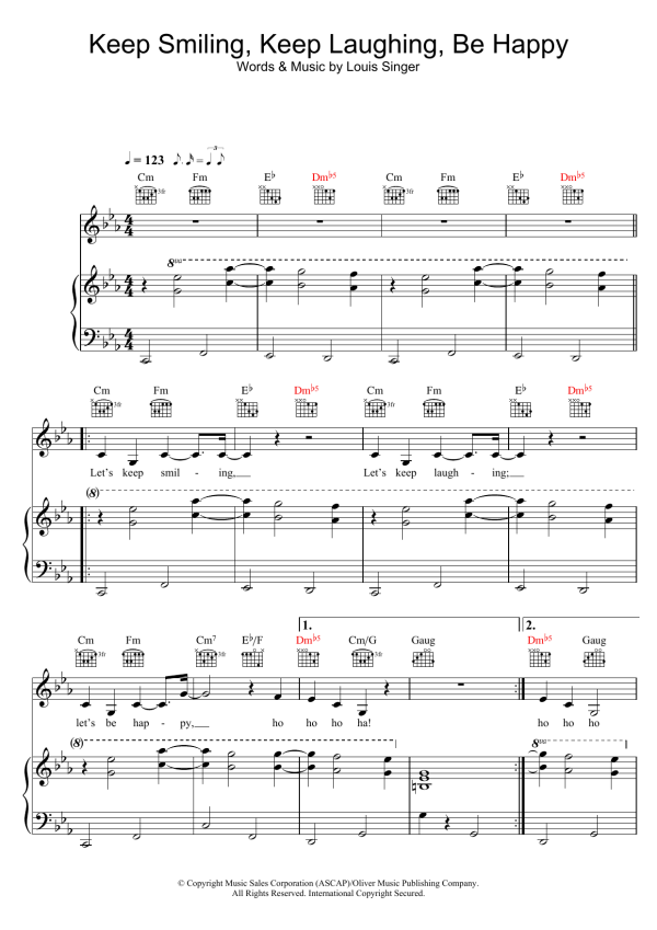 Doris Day Keep Smiling, Keep Laughing, Be Happy Musik Noten - Piano, Vocal & Guitar Chords - 109772-0