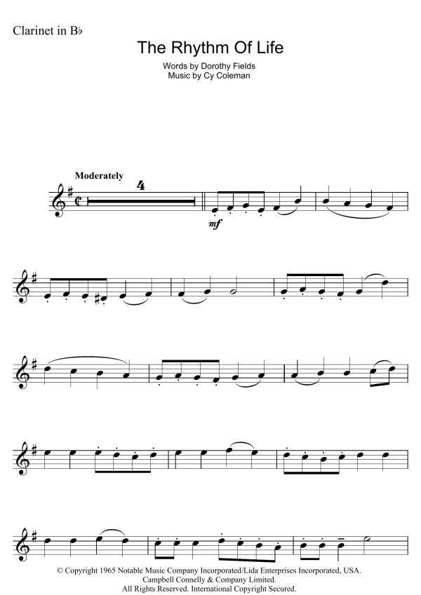 Dorothy Fields The Rhythm Of Life (from Sweet Charity) Musik Noten - Clarinet Solo - 101570-0