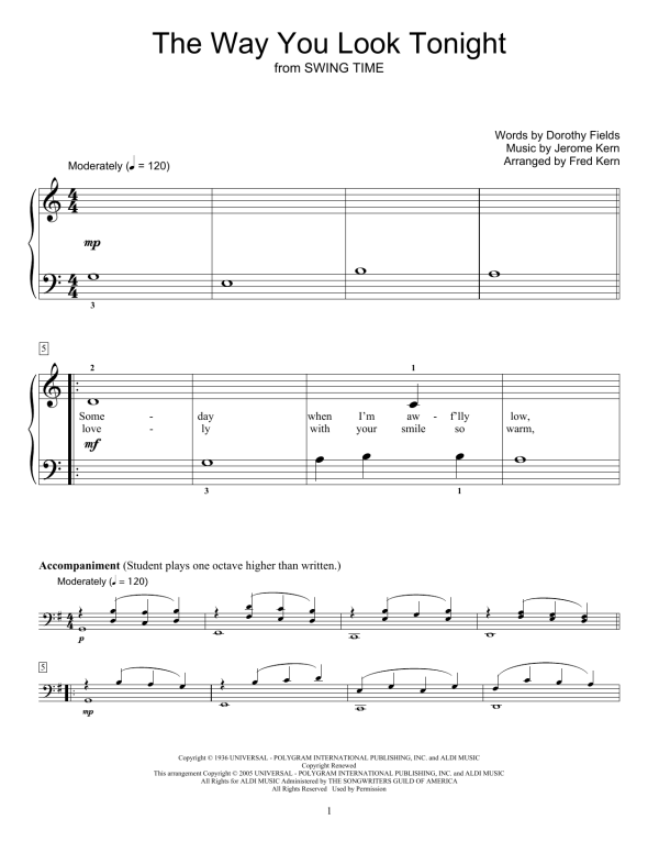 Dorothy Fields The Way You Look Tonight (arr. Fred Kern) Musik Noten - Educational Piano - 175002-0