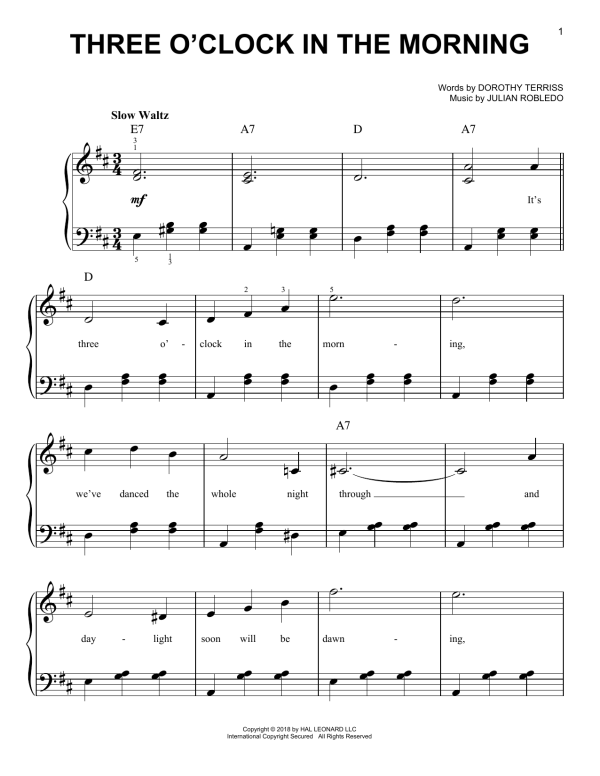 Dorothy Terriss Three O'Clock In The Morning Musik Noten - Easy Piano - 27221-0