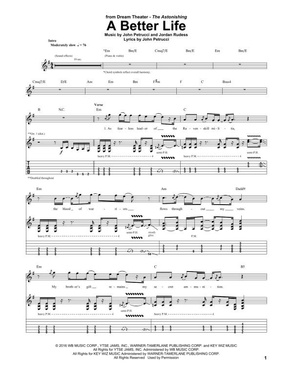 Dream Theater A Better Life Musik Noten - Guitar Tab - 174509-0