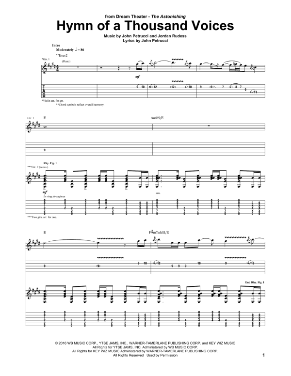 Dream Theater Hymn Of A Thousand Voices Musik Noten - Guitar Tab - 174505-0