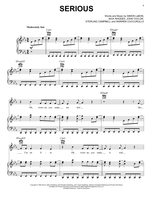 Duran Duran Serious Musik Noten - Piano, Vocal & Guitar Chords - 165018-0