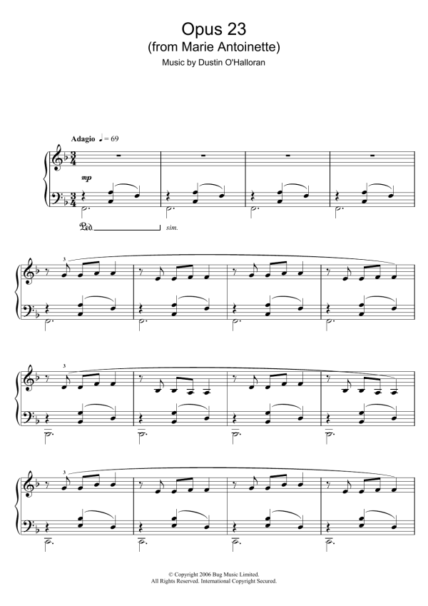 Dustin O'Halloran Opus 23 (from Marie Antoinette) Musik Noten - Piano Solo - 115502-0