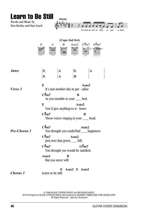 Eagles Learn To Be Still Musik Noten - Guitar Chords/Lyrics - 153424-0