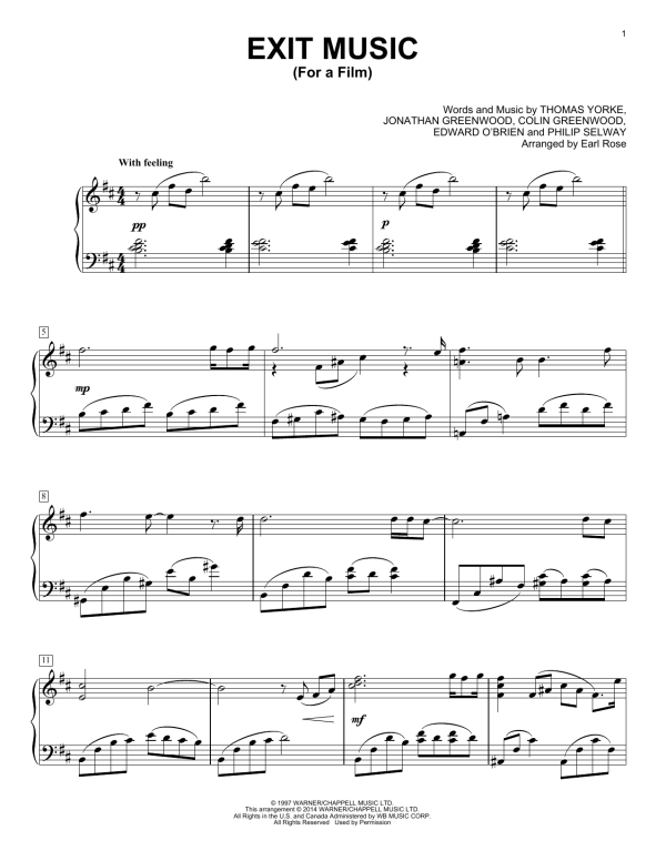 Earl Rose Exit Music (For A Film) Musik Noten - Piano Solo - 156798-0