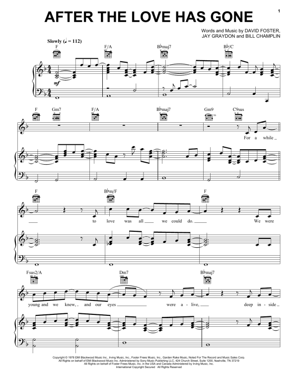 Earth, Wind & Fire After The Love Has Gone Musik Noten - Piano, Vocal & Guitar Chords - 50206-0