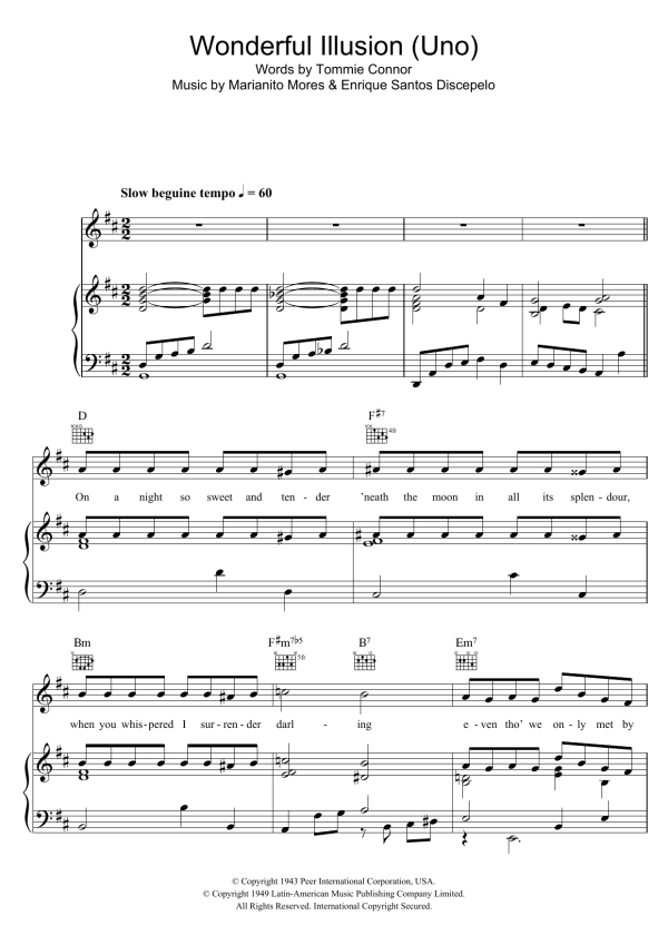 Eartha Kitt Wonderful Illusion (Uno) Musik Noten - Piano, Vocal & Guitar Chords - 107032-0