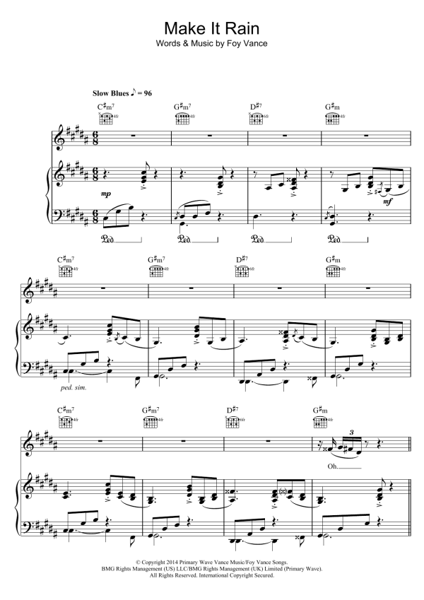 Ed Sheeran Make It Rain Musik Noten - Piano, Vocal & Guitar Chords - 120297-0