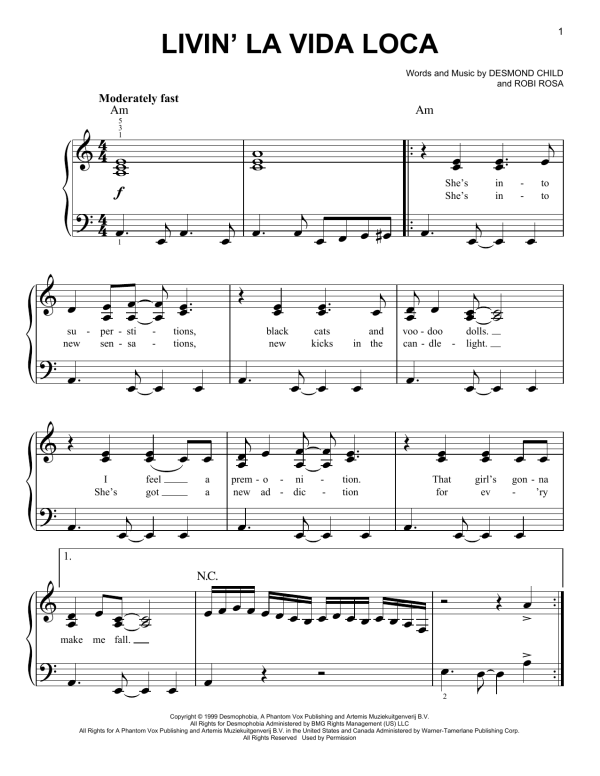 Eddie Murphy Livin' La Vida Loca Musik Noten - Easy Piano - 29708-0