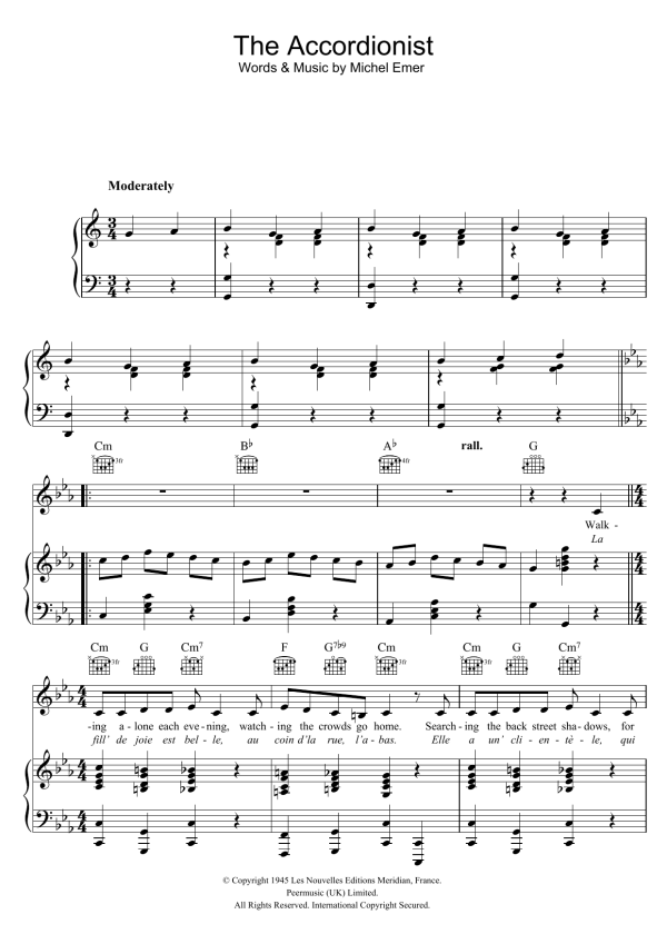 Edith Piaf The Accordionist Musik Noten - Piano, Vocal & Guitar Chords - 47162-0