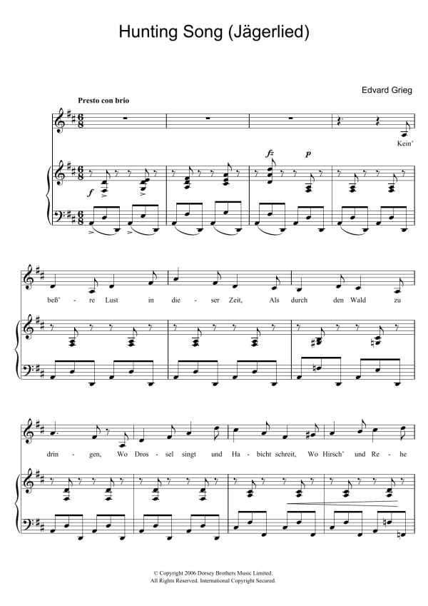 Edvard Grieg Hunting Song (Jagerlied) Musik Noten - Piano & Vocal - 47359-0