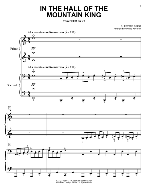 Edvard Grieg In The Hall Of The Mountain King (arr. Phillip Keveren) Musik Noten - Easy Piano Duet - 177958-0