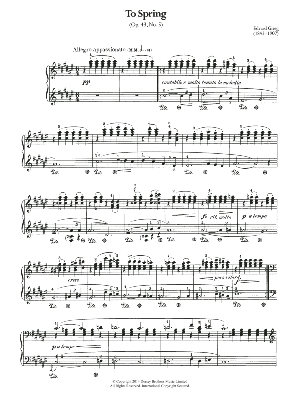 Edvard Grieg To Spring, Op.43 No.5 Musik Noten - Piano Solo - 119295-0