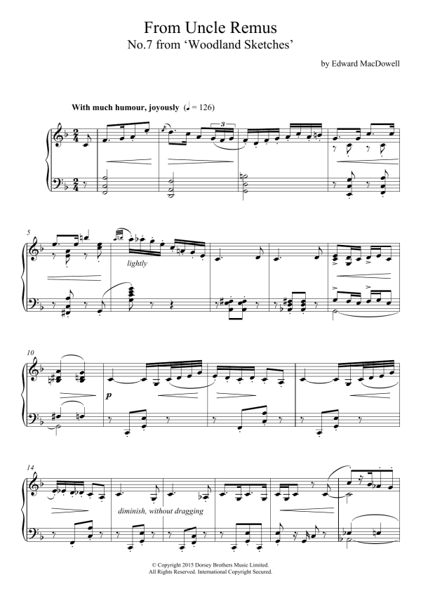 Edward MacDowell From Uncle Remus (10 Woodland Sketches, Op.51, No.7) Musik Noten - Piano Solo - 120772-0