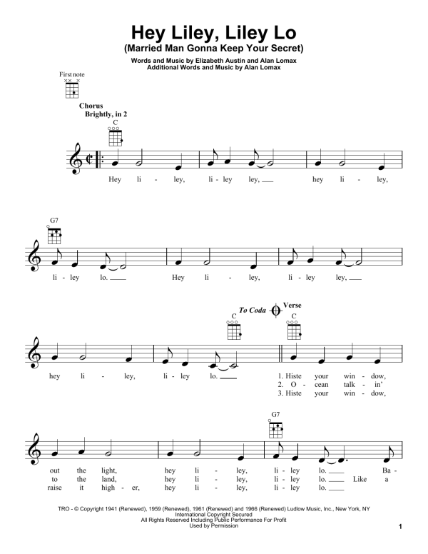 Elizabeth Austin Hey Liley, Liley Lo (Married Man Gonna Keep Your Secret) Musik Noten - Ukulele - 156691-0
