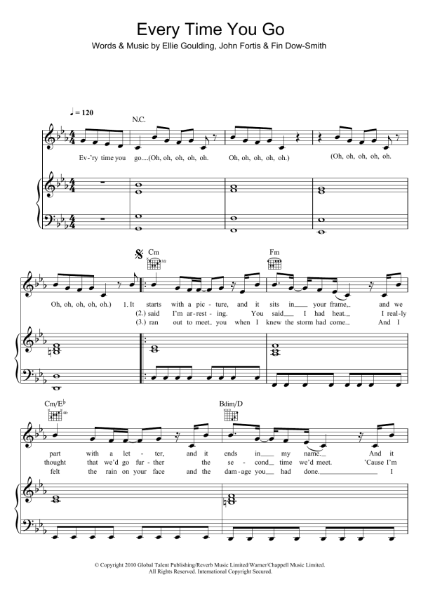 Ellie Goulding Every Time You Go Musik Noten - Piano, Vocal & Guitar Chords - 101216-0