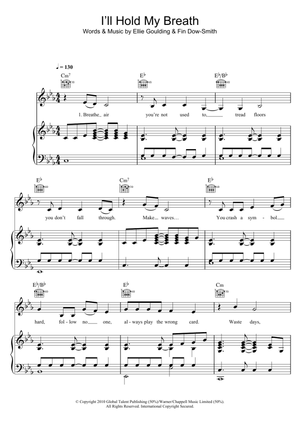 Ellie Goulding I'll Hold My Breath Musik Noten - Piano, Vocal & Guitar Chords - 101224-0
