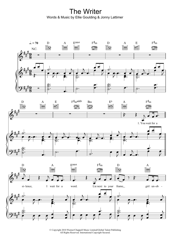 Ellie Goulding The Writer Musik Noten - Piano, Vocal & Guitar Chords - 101229-0