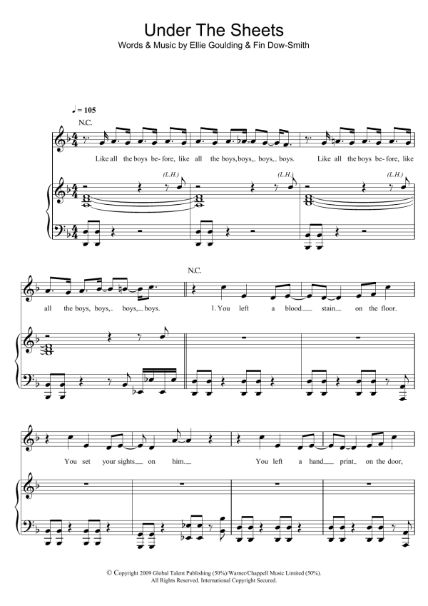 Ellie Goulding Under The Sheets Musik Noten - Piano, Vocal & Guitar Chords - 101232-0
