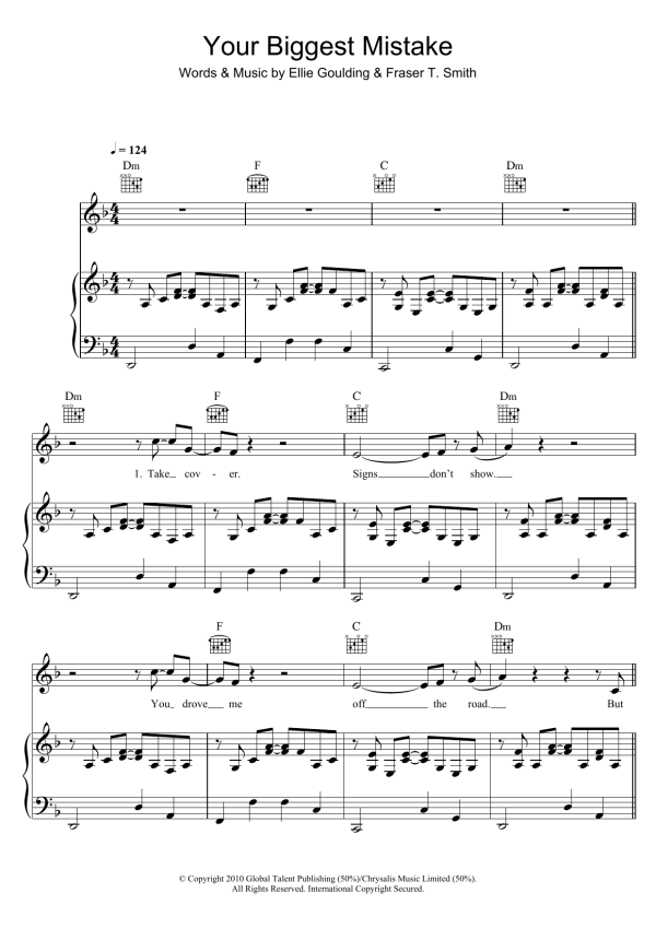 Ellie Goulding Your Biggest Mistake Musik Noten - Piano, Vocal & Guitar Chords - 101234-0