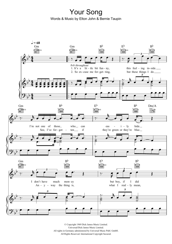 Ellie Goulding Your Song Musik Noten - Piano, Vocal & Guitar Chords - 105723-0
